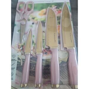 Tahari 9-Piece Essential Cutlery Set Pink Gold Knives w/ Sheaths & Scissors NIP